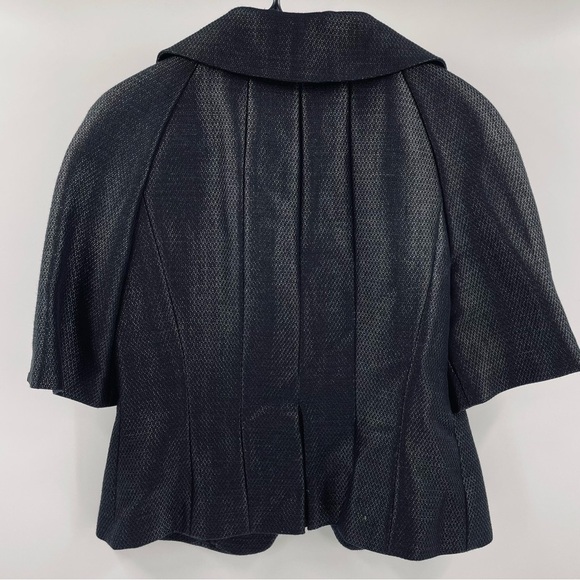 Ann Taylor Black Woven Short Sleeve Tailored Pleated Back Notch Collar Jacket - Picture 6 of 10